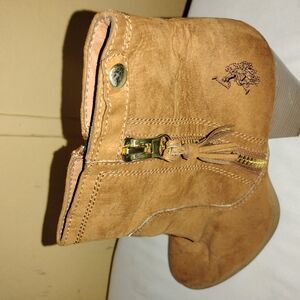 Tan Suede Ankle Boots with Side Zipper